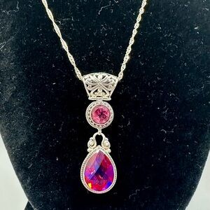 SARDA Sterling Silver Pink Volcanic Quartz Bali Filigree Scroll Pendant Necklace
